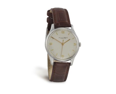 A STAINLESS STEEL MANUAL WIND WRISTWATCH, BY IWC, CIRCA 1960Jewelled Cal-89 manual wind movement, circular silvered dial with
