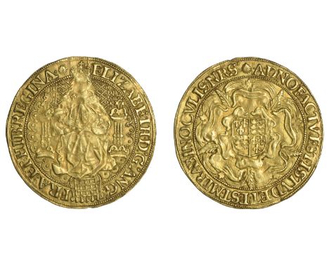 Second issue of Fine Gold, Sovereign of Thirty Shillings, mm. escallop [14 February 1585 to 30 May 1587]  ELIZABETH’· D’· G’·