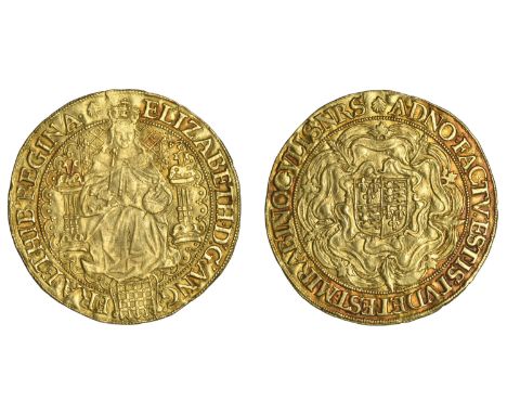 Second issue of Fine Gold, Sovereign of Thirty Shillings, mm. escallop [14 February 1585 to 30 May 1587]  ELIZABETH · D’· G’·