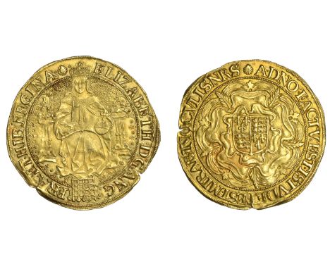 Second issue of Fine Gold, Sovereign of Thirty Shillings, mm. escallop [14 February 1585 to 30 May 1587]  ELIZABETH · D’· G’·