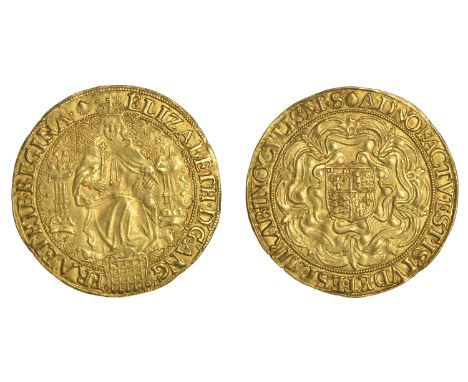 Second issue of Fine Gold, Sovereign of Thirty Shillings, mm. escallop [14 February 1585 to 30 May 1587]  ELIZABETH · D’· G’·