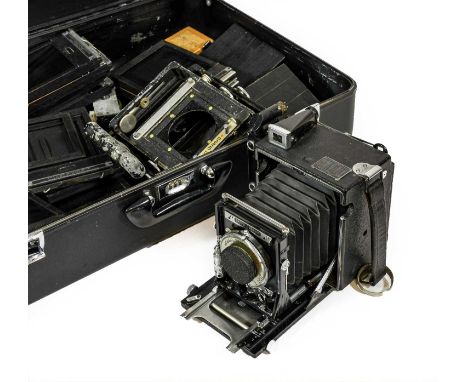 Graflex Speed Graphic Press Camera, together with the body of a similar 'Brand 17' camera (a.f.) assorted plate holders and o