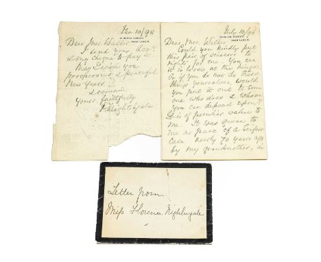 Nightingale (Florence, 1820-1910). Two autograph letters signed to Mrs [Annie M.] Walker of ironmongers W. R. Walker, Ltd. of