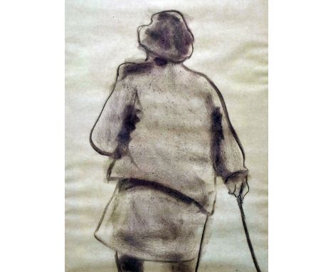 WILL ROBERTS charcoal - study of the rear of a lady with stick, signed and dated verso 1987, 36 x 27cms