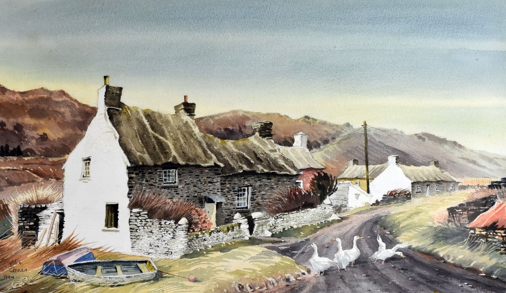 ALUN DAVIES watercolour row of old stone cottages, Abereiddy