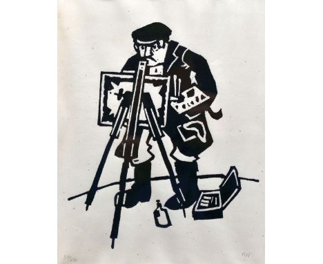 SIR KYFFIN WILLIAMS RA limited edition (34/250) lithograph - full-self portrait with the artist and easel 'en plein air', sig
