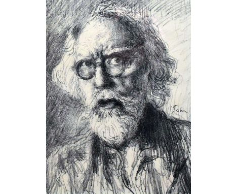 AUGUSTUS JOHN lithograph (of 150) print - self-portrait at the age of 77 from a drawing of 1955, (see label verso) 32 x 24cms