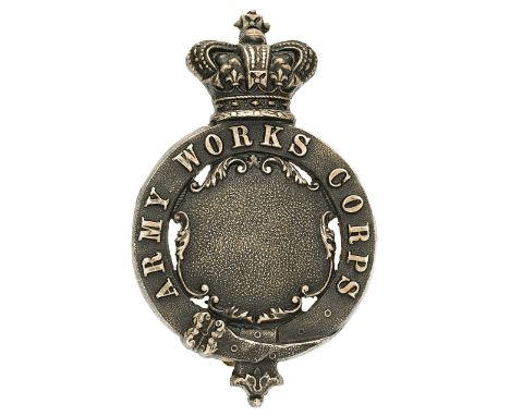 Army Works Corps Crimean War Officer’s pouch badge circa 1855-56.  A fine extremely rare die-stamped silver plated crowned st