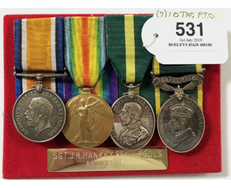 WW1 25th Bn Liverpool Regiment Territorial Group of Four Medals.  Awarded to Sergeant James Reginald Hankey, who served with 