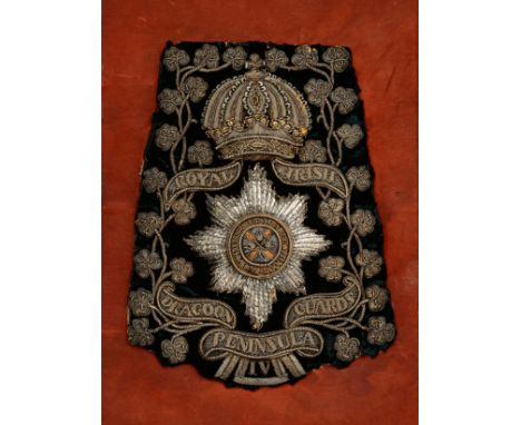 4th Royal Irish Dragoon Guards Victorian Officer’s Sabretache Flap Embroidery.  This gold and silver bullion embroidered on t