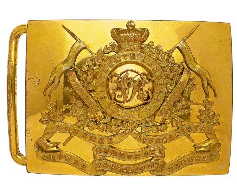 16th Light Dragoons (Lancers) pre 1855 Officer's waist belt plate.  A very fine and rare undress example. Fire gilt rectangul