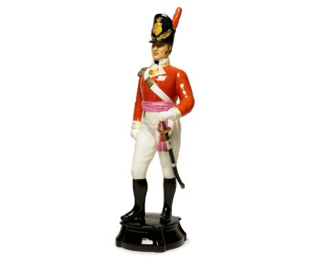 29th (Worcestershire) Foot Large China Porcelain Figure of an Officer Waterloo Period.  This very fine quality figure is by t