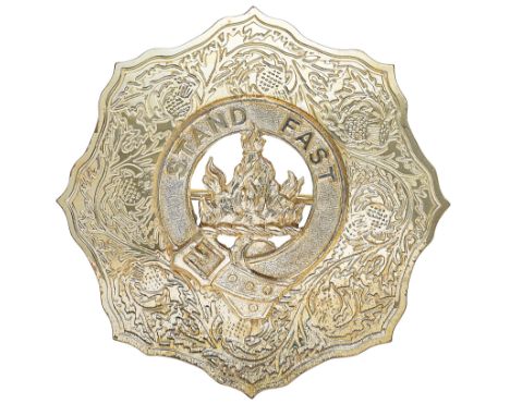 Queen’s Gurkha Signals Piper’s Clan Grant Plaid Brooch  A good cast post 1952 example. Nickel silver irregular quoit embellis
