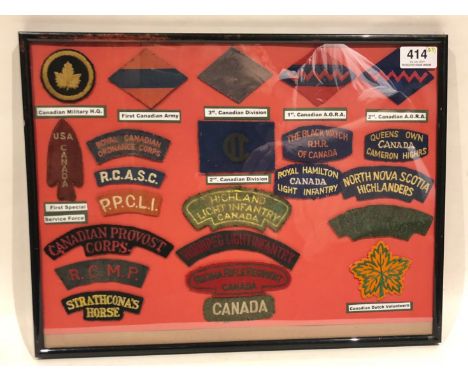 Canadian Army WW2 cloth formation signs and shoulder titles.  A good selection including Canadian Military HQ, 1st Army, 2nd 