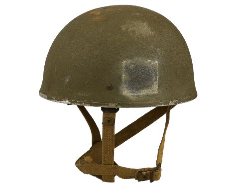 WW2 Airborne Forces 1944 steel helmet with webbing harness.  A good example by Briggs Motor Bodies, Ltd (Dagenham), the skull