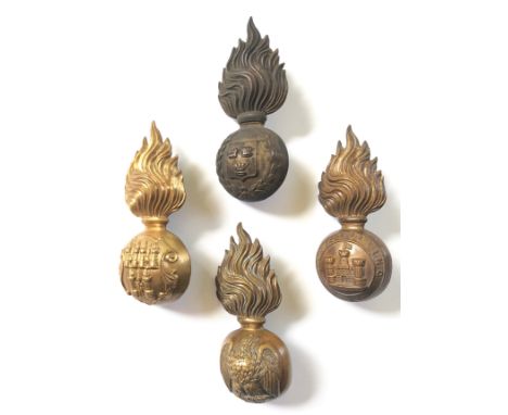 4 Irish post 1881 OR’s fusilier fur cap grenades.  Royal Dublin Fusiliers ... Royal Munster Fusiliers ... Royal Irish Fusilie