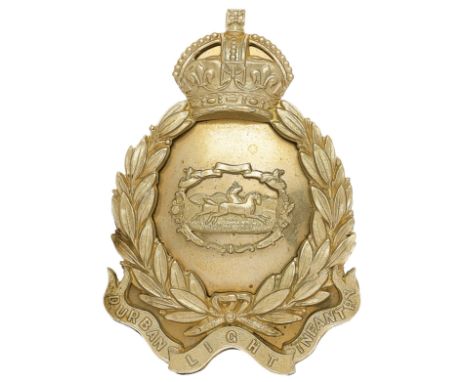South Africa. Durban Light Infantry pouch belt plate circa 1902-13.  A good die-stamped lightly silvered white metal example 