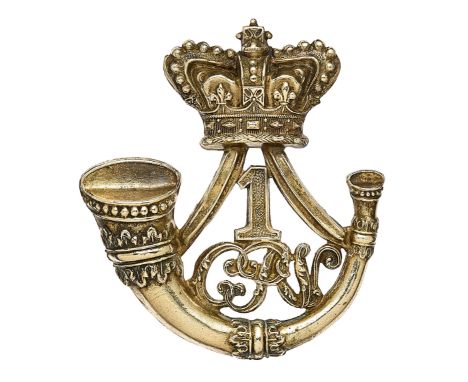 1st (Carlisle) Cumberland Rifle Volunteer Corps OR’s forage cap badge circa 1860-87.  A good scarce die-stamped white metal e