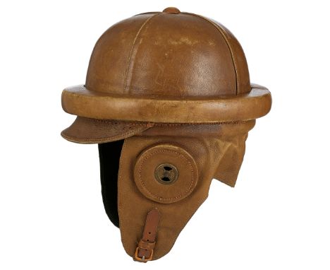 German Imperial Air Service WW1 Private Purchase Leather Flying Helmet.  A very fine example of light brown polished leather,