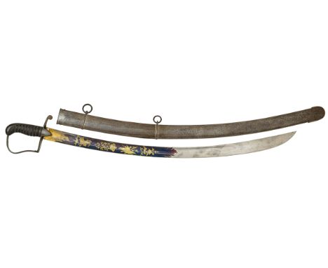 Napoleonic War Battle of Waterloo Period 1796 Light Cavalry Officer’s Sword Blue &amp; Gilt Decoration.  A good example, the 