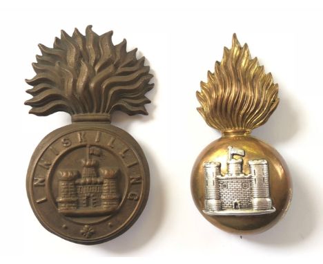 Irish. Royal Inniskilling Fusiliers post 1881 Officer’s glengarry grenade and another.  A good scarce die-stamped example. Gi