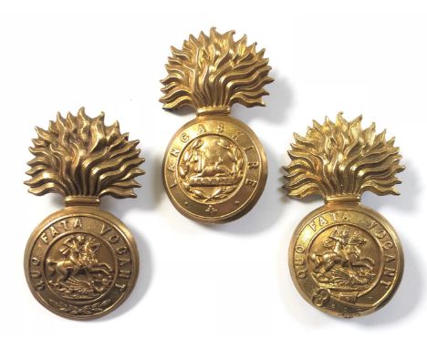 3 post 1881 fusilier glengarry grenades including Irish.  Lancashire Fusiliers ... Northumberland Fusiliers (both strap and c