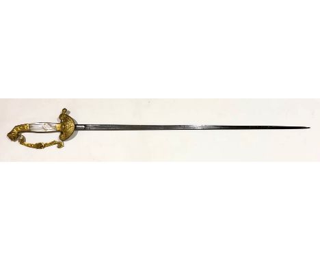 Continental Court Small Sword. Possibly Italian, with narrow spearpoint blade with double fullers. The hilt with gilt embosse