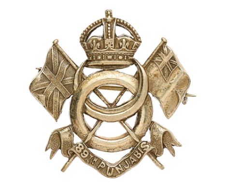 Indian Army. 89th Punjabis Officer’s pagri badge.  A good scarce die-cast example. Crowned interlinked Sikh quoit and crescen