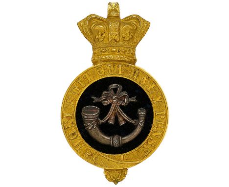 Durham Light Infantry Victorian Officer’s glengarry badge circa 1881-97.   A fine scarce die-stamped example. Rich gilt crown