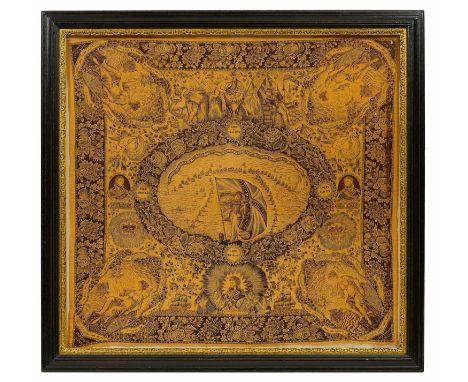 Lord Horatio Nelson Memorial Print. This large fine quality period print appears to be printed onto silk. To the centre a “Ja