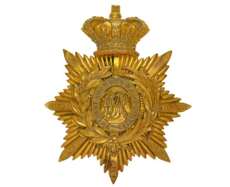 West India Regiment Victorian Officer’s helmet plate circa 1888-1901.  A fine scarce gilt example. Crowned star mounted with 