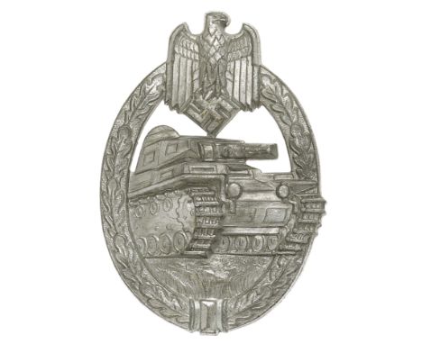 German Third Reich WW2 Army / Waffen SS Tank/Panzer Assault Badge by Assmann. A good die-cast silvered zinc example. Approach