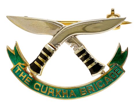 The Gurkha Brigade Gold &amp; Enamel Regimental Sweetheart Brooch.  A good quality example bearing .375 Birmingham Hallmarks 