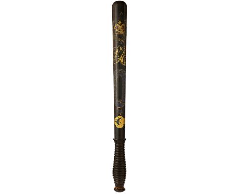 Victorian Police Superintendent's Truncheon.  A good long Lignum Vitae hardwood example, decorated with a Crowned VR cypher a