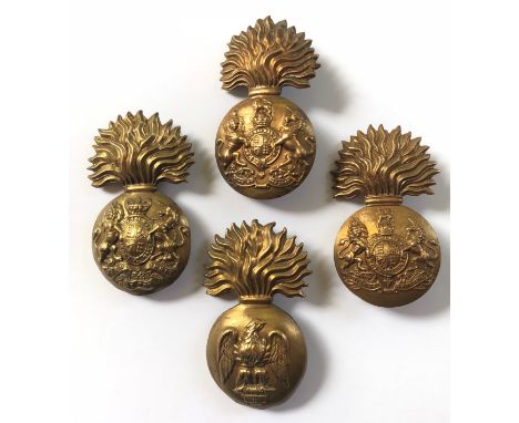 4 post 1881 fusilier glengarry grenades including Irish.  Royal Irish Fusiliers ... Royal Scots Fusiliers QVC, KC and EIIR.  