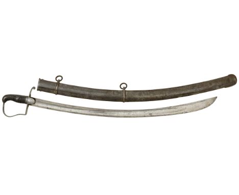 1796 Light Cavalry Officer’s Sword.  This example with a 32 inch plain single edged curved blade. The hilt of the regulation 