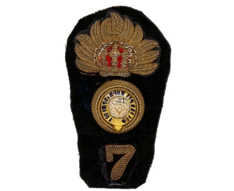 7th (or Royal Fusiliers) Regiment of Foot Victorian Officer’s forage cap badge circa 1874-81.  A fine rare bullion example. G