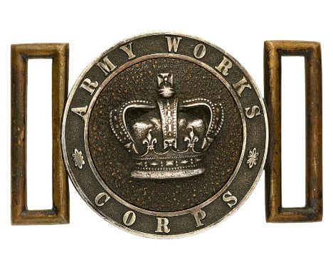 Army Works Corps Crimean War Officer’s waist belt clasp circa 1855-56.  A fine extremely rare die-stamped silvered interlocki