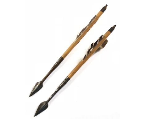 WW2 OSS Two Examples of the  “Little Joe” Crossbow Arrow.  A rare examples, both with steel tipped penetrating arrow and wood