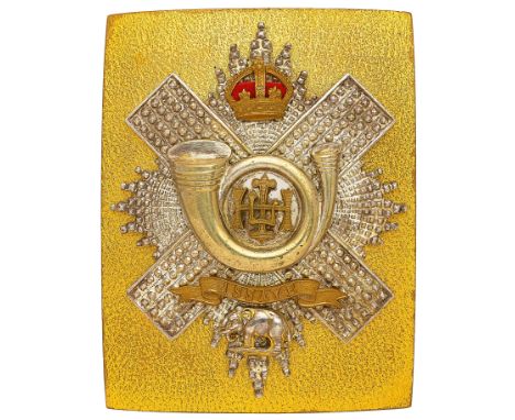 Scottish. Highland Light Infantry Officer’s HLI shoulder belt plate.  A  fine example. Seeded rich gilt rectangular plate mou