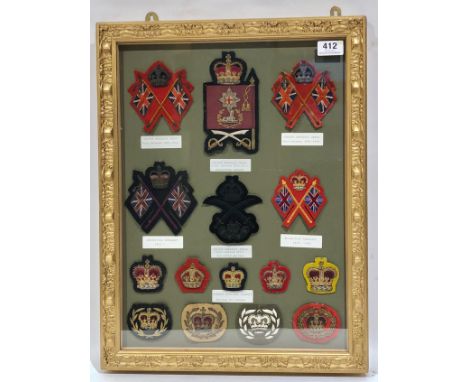 Colour Sergeant and Warrant Office rank insignia display.  A good selection of post 1901 and post 1953 examples including Col