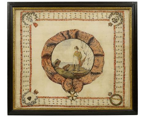 Napoleon Bonaparte Large Period Silk Print.This large period colour picture is printed on silk and to the centre depicts a fu