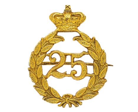 Indian Army. 25th Madras Infantry Victorian Officer’s pagri badge circa 1885-93.  A good scarce die-cast gilt example. Crowne