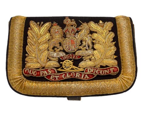 Royal Artillery post 1901 Officer’s pouch belt and embroidered Pouch.  The gold-laced belt with gilt buckle, tip and slide, t
