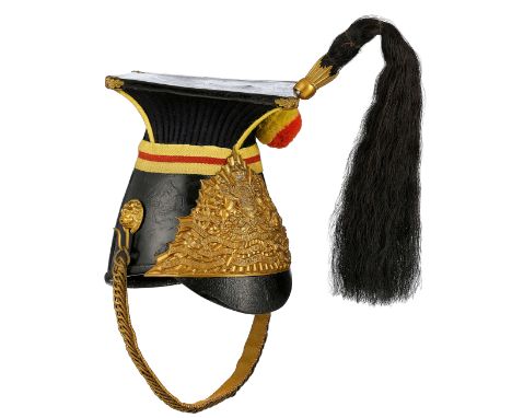 16th Queen’s Lancers Other Rank’s lance cap.  A good post 1901 example.  Patent leather body, peak and crown with ornate gilt