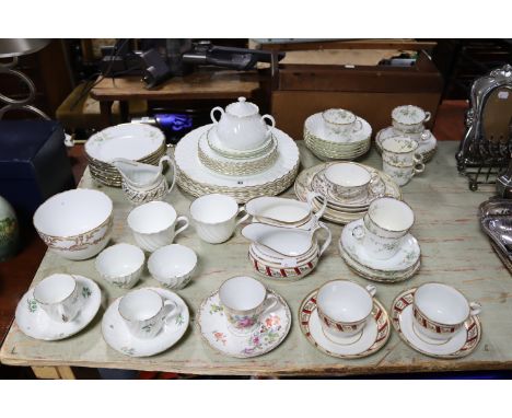 A Victorian floral decorated seven-piece part tea service; a Wedgwood bone china “Gold Chelsea” twenty-four piece part dinner