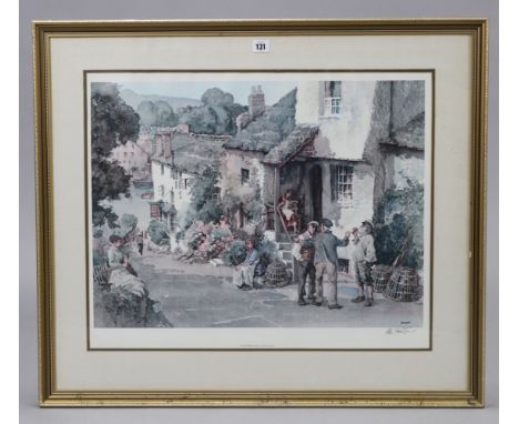 A large artist’s-proof coloured print after Sturgeon titled “A FISHERMAN’S TALE”, 20” x 24”, in glazed frame; together with v