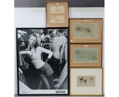 Five small coloured prints after Sir William Russel Flint – female figure studies displayed in four glazed frames; &amp; a re