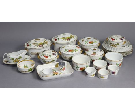 Two Royal Worcester “Evesham” oval casserole dishes, 9½” wide; five ditto circular tureens; &amp; sixteen ditto items of kitc