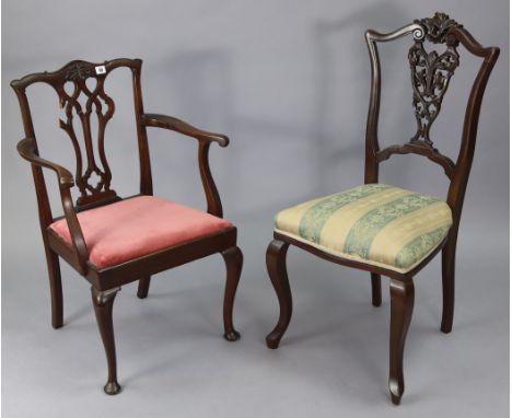 A mahogany splat-back child’s carver dining chair (slight faults); a similar occasional chair; a mahogany dressing table stoo